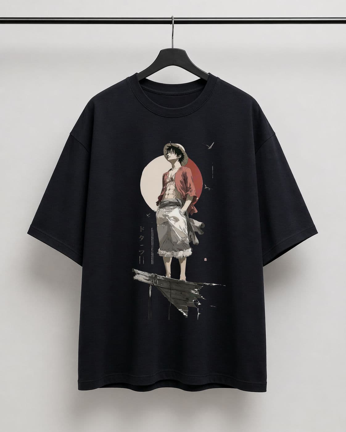 Black Drop Shoulder T-Shirt: One Piece Luffy Edition