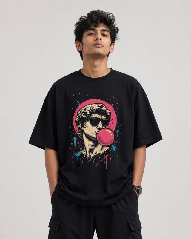 Black Drop Shoulder T-Shirt Bubblegum David Edition