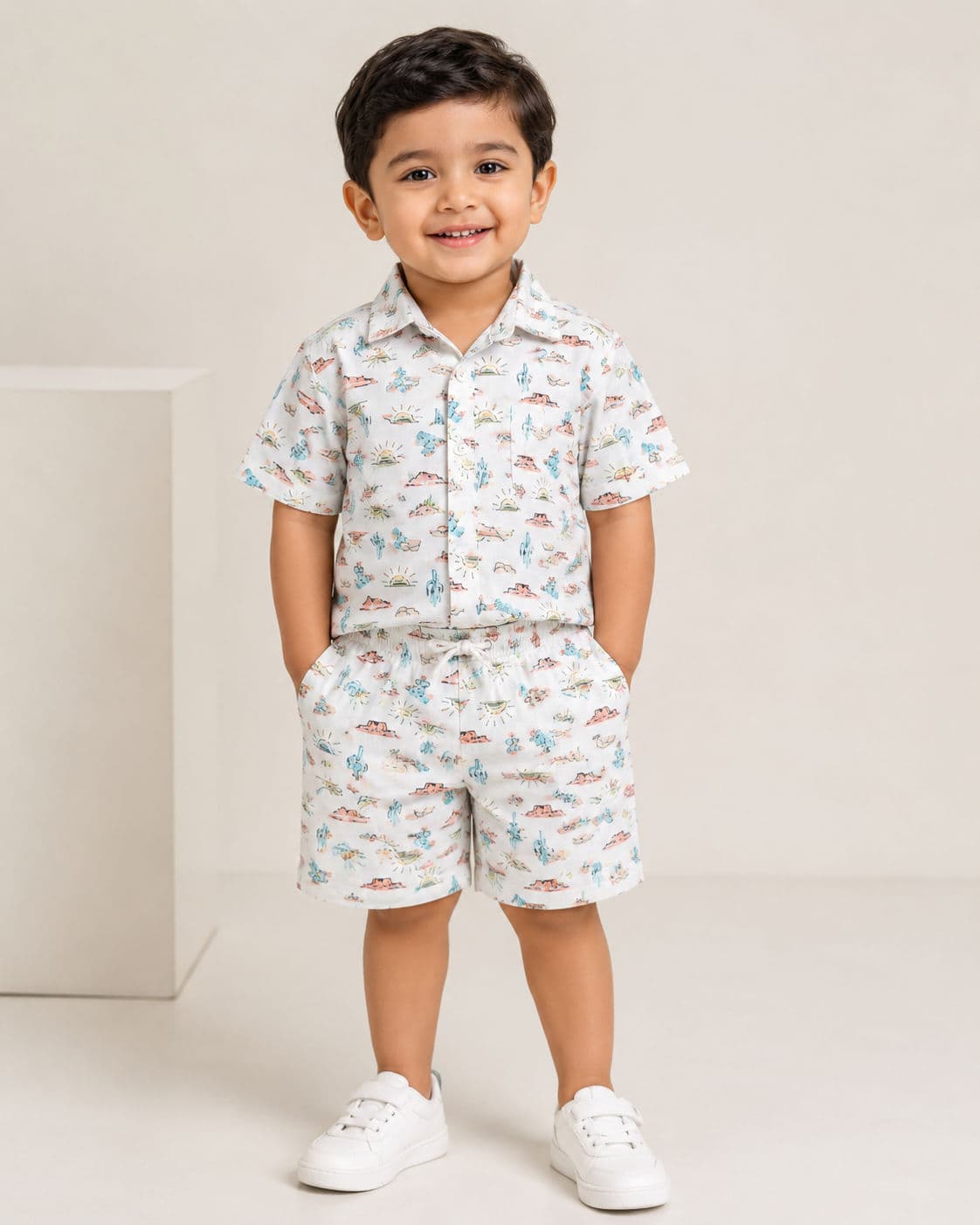 Kids Boys Desert Cactus Print Shirt & Shorts Set