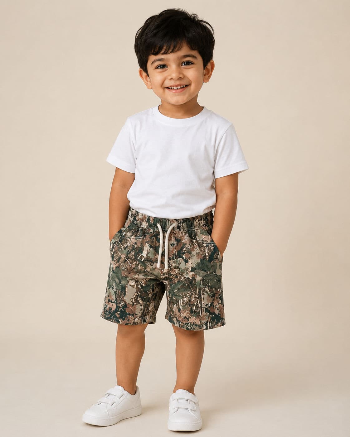 Kids Boys Forest Camo Leaf Print Cotton Shorts