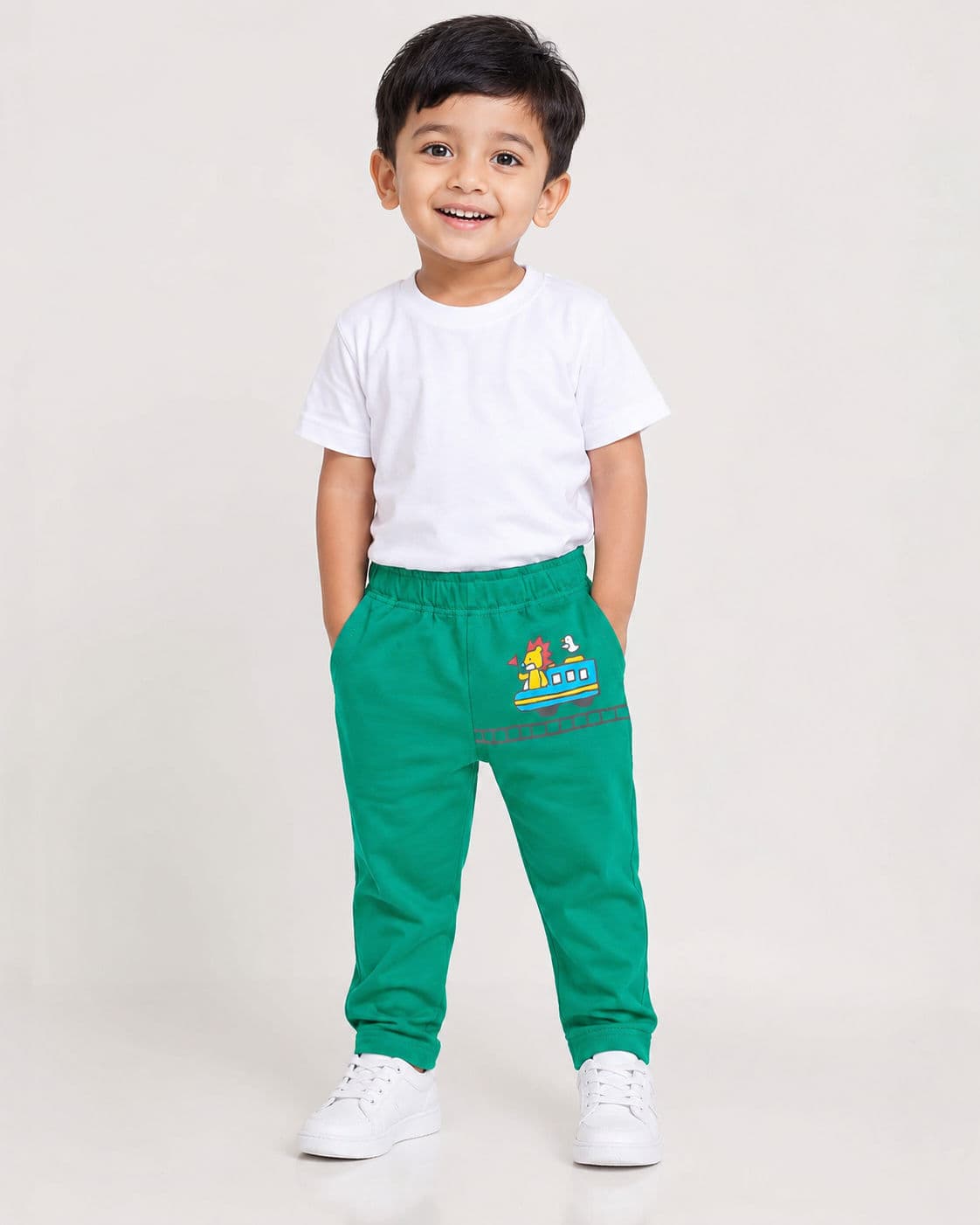 Kids Green Train Print Pajama Pant
