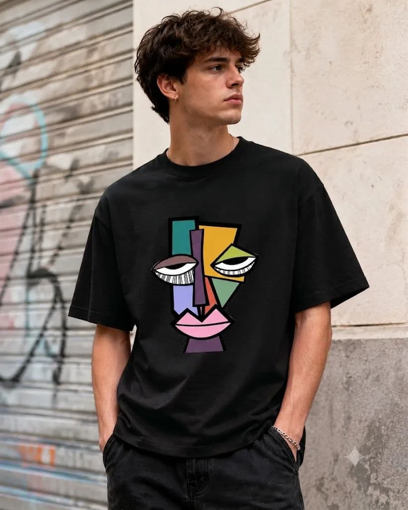 Abstract Face 200 GSM Drop Shoulder T-Shirt
